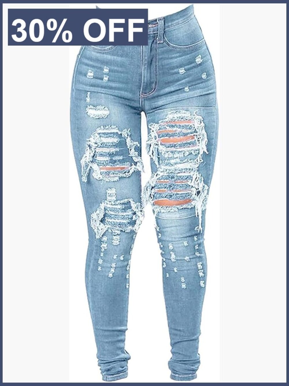 High Waist Plus Size Destroyed Skinny Jeans Stretch Denim Pants